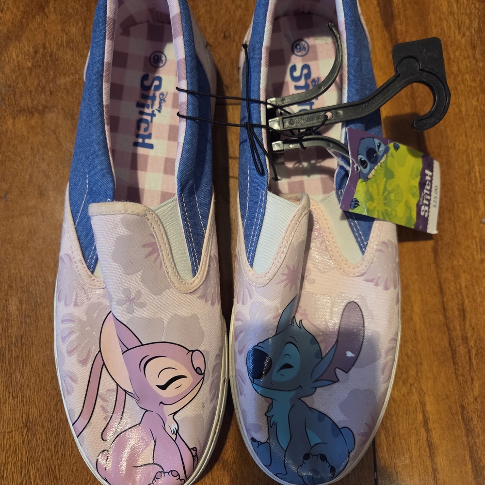 Disney Pink and Blue Stitch & Angel Slip-On Sneakers Men 9.5